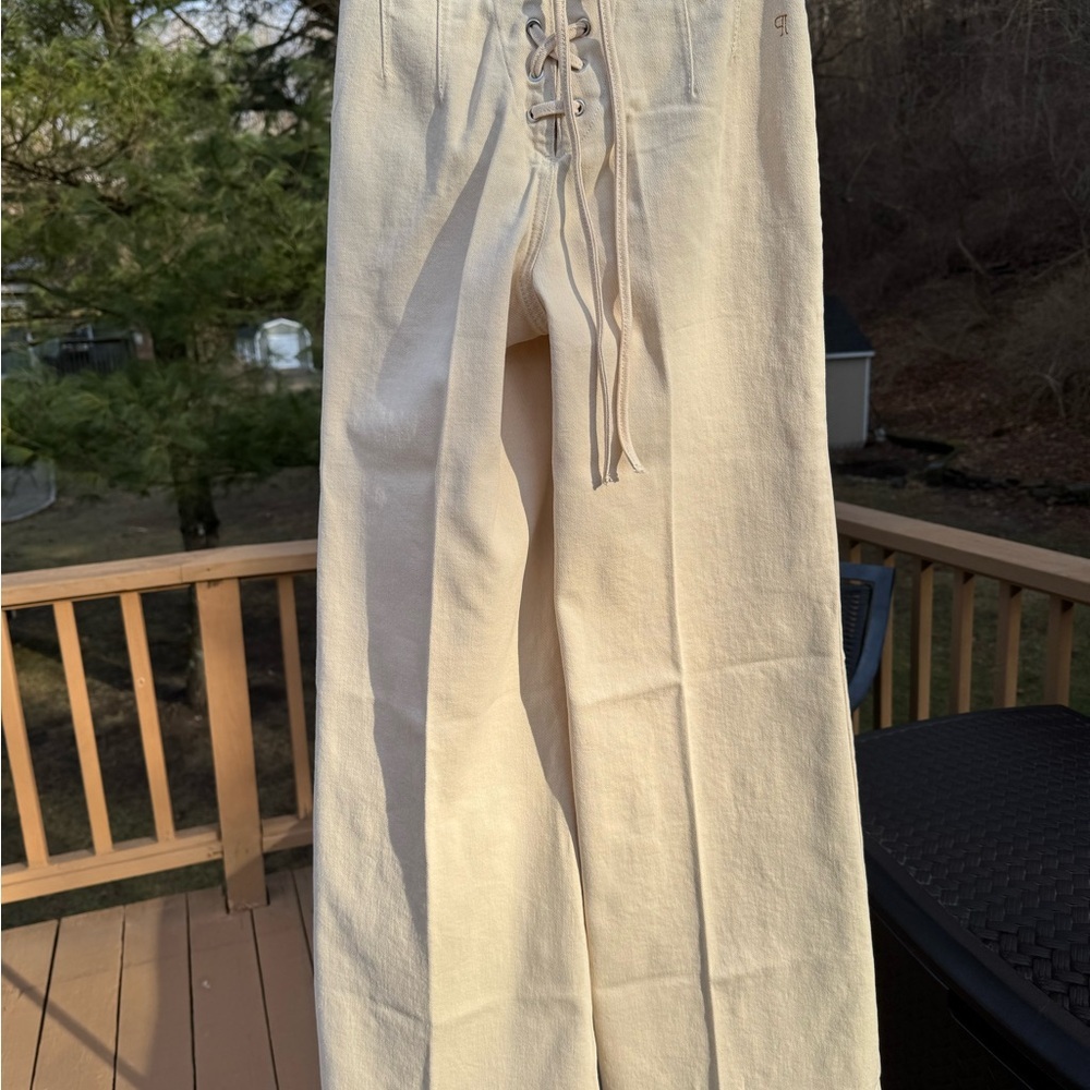 Pilcro Anthropologie Crop Pants/Jeans Size 23Tall Cream Back Tie Lace Up NWTS - Picture 9 of 9